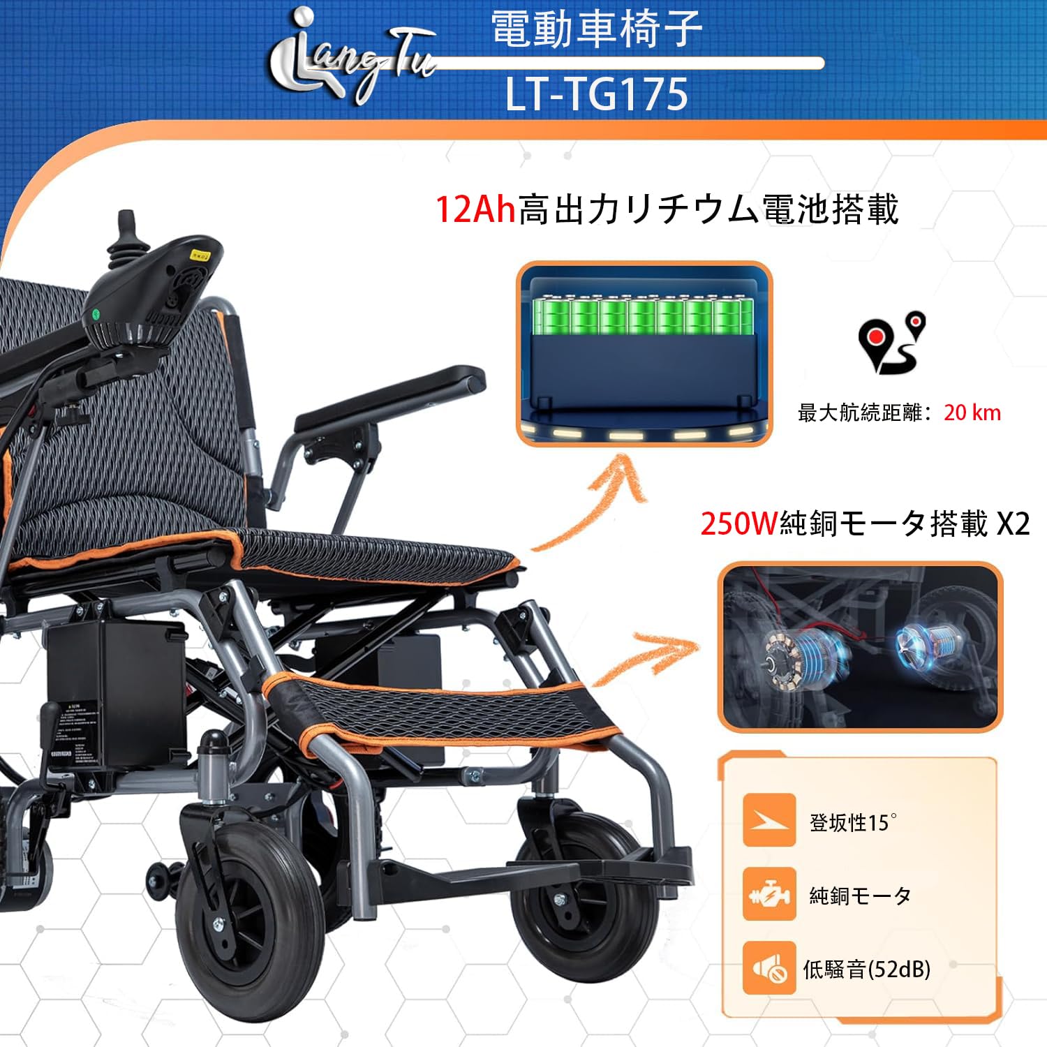 Amazon.co.jp: LangTu 電動車椅子 折り畳み 軽量車いす22kg 歩行補助